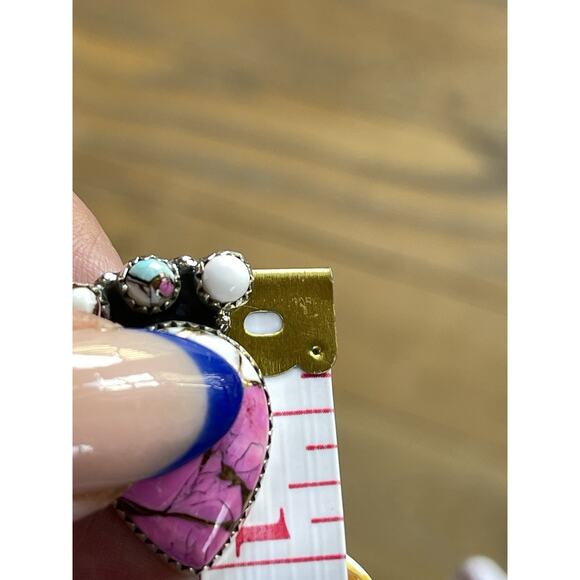 STERLING SILVER NATIVE SW COTTON CANDY TURQUOISE CLUSTER RING .925 Adjusts 7-9 - Picture 11 of 12